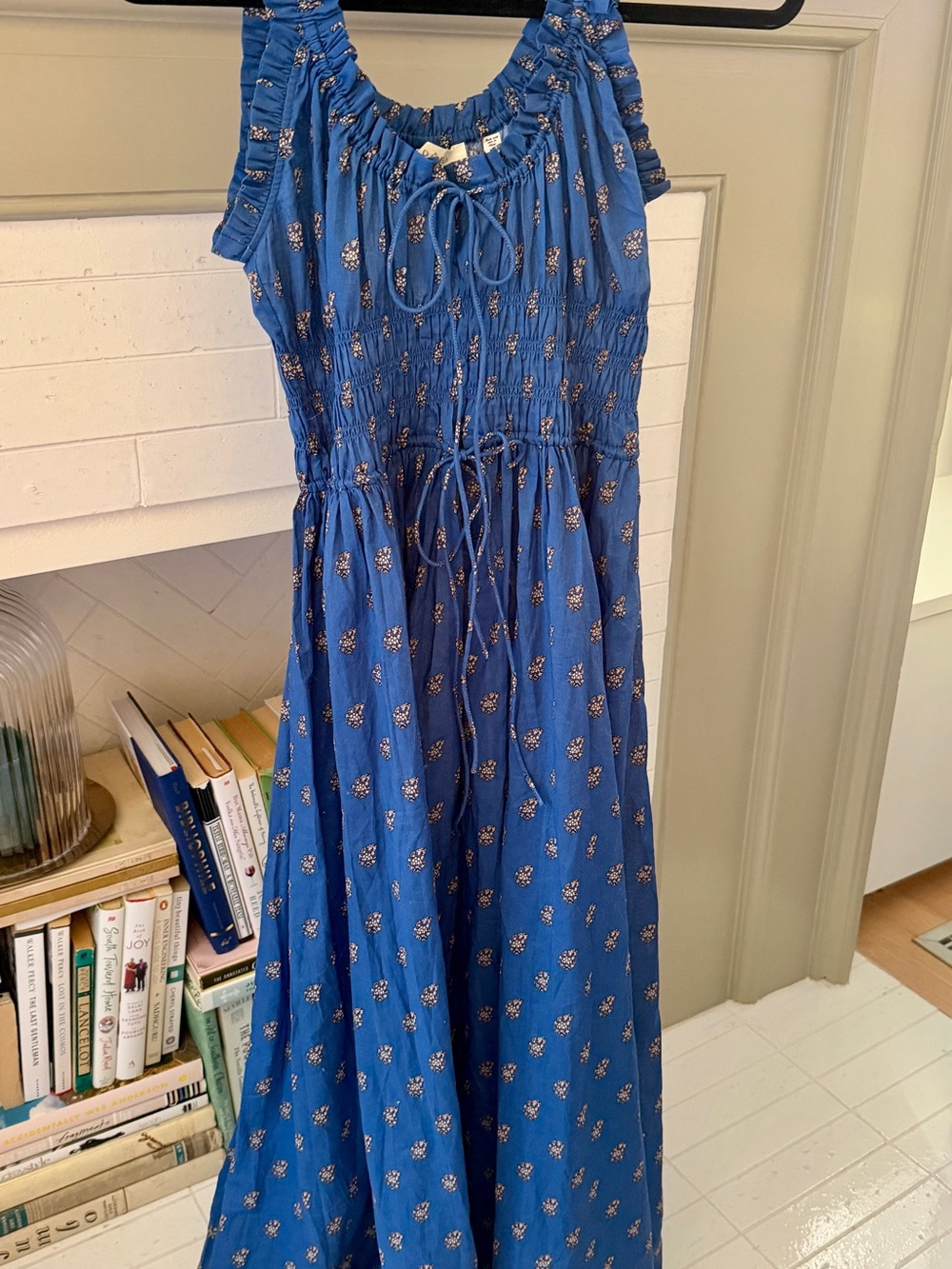 Doen Emmaretta Blue Floral Cotton Midi Dress Size Small